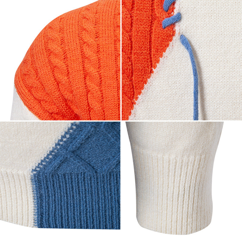 Herren modischer Strickpullover mit kreativen Zopf- und Farbblockdesign Echoarchiv