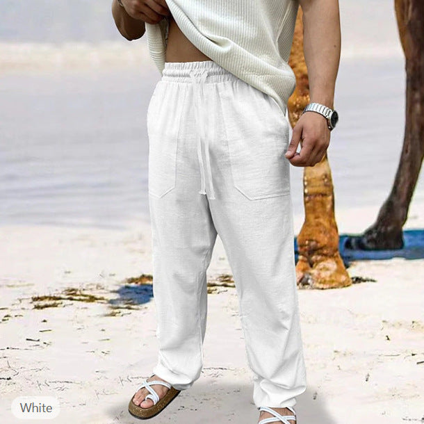 Herren lässige Leinen-Joggerhose mit elastischem Tunnelzug, aufgesetzten Taschen und konischer Silhouette – Sorevano