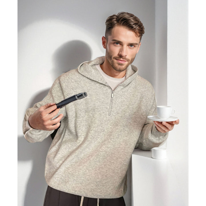 Herren Kapuzen-Halbzip-Pullover aus weichem Strukturstrick Echoarchiv