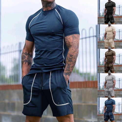 Herren Sportliches Funktionsset mit atmungsaktivem Kurzarmshirt und lockerer Shorts Echoarchiv