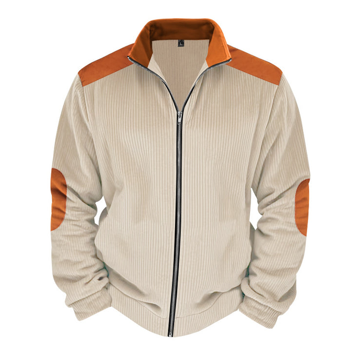Herren Sportliche Zip-Jacke mit Rippenstruktur und Kontrastärmel Echoarchiv