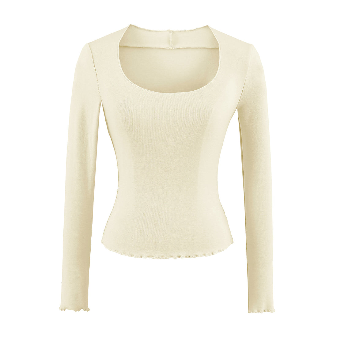 Damen Figurbetontes Langarm-Feinstrickshirt mit quadratischem Ausschnitt und Wellensaum Echoarchiv