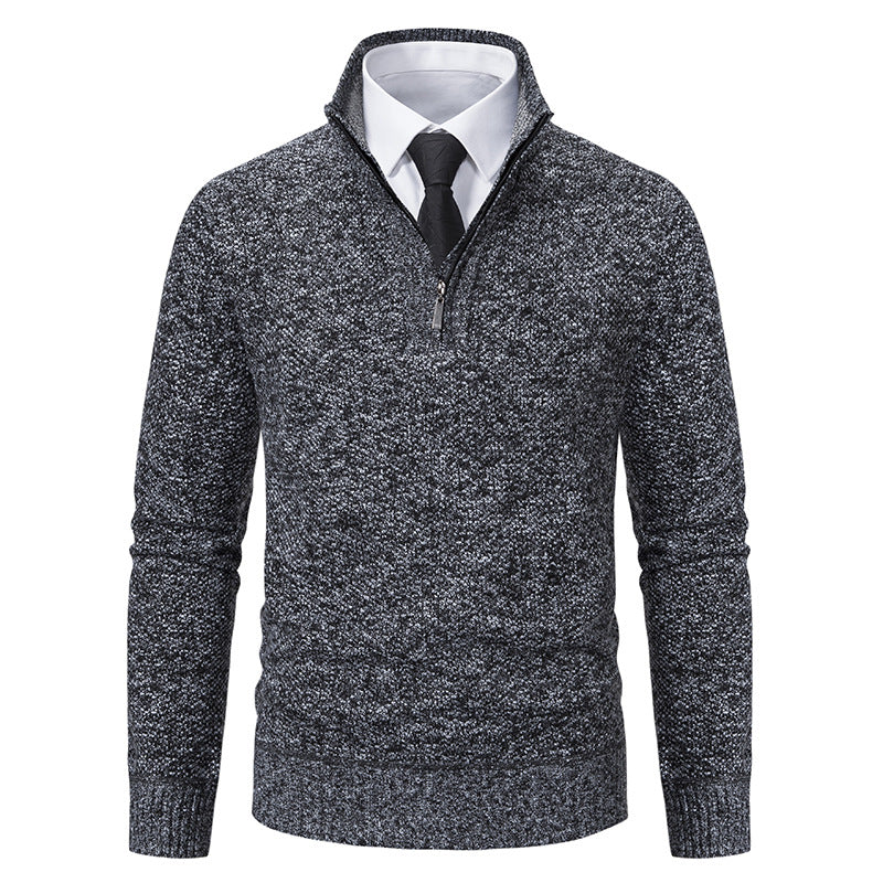 Herren eleganter Strickpullover mit halbem Reißverschluss und strukturierter Oberfläche Echoarchiv