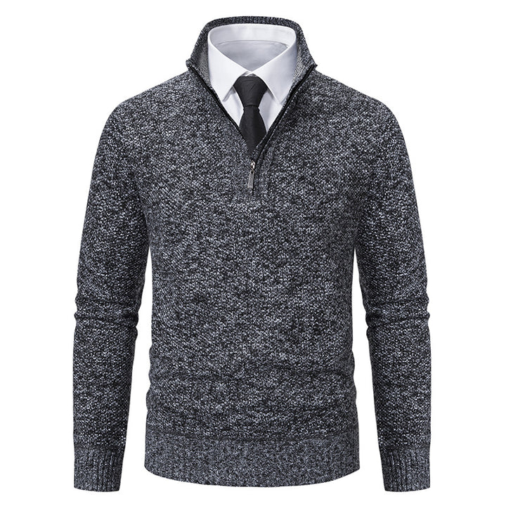 Herren eleganter Strickpullover mit halbem Reißverschluss und strukturierter Oberfläche Echoarchiv