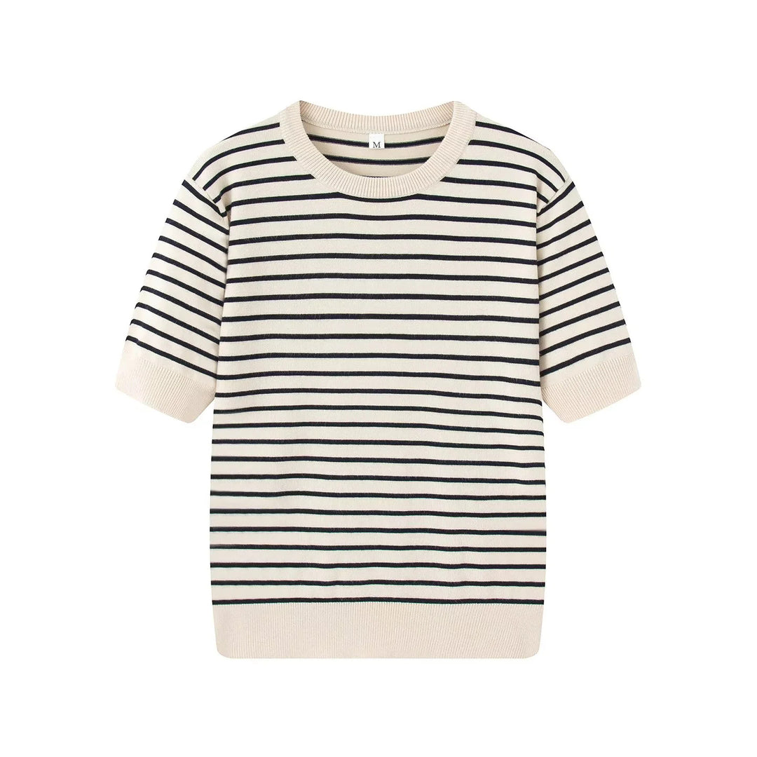 Damen gestreifte Feinstrick-Cardigan mit Rundhalsausschnitt und durchgehender Knopfleiste – Veloura