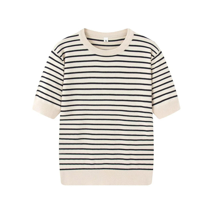 Damen gestreifte Feinstrick-Cardigan mit Rundhalsausschnitt und durchgehender Knopfleiste – Veloura