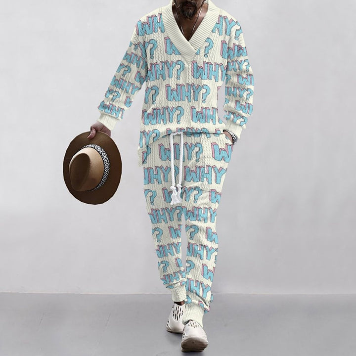 Herren lässiges Freizeit-Outfit mit Palmenmuster und V-Ausschnitt Echoarchiv