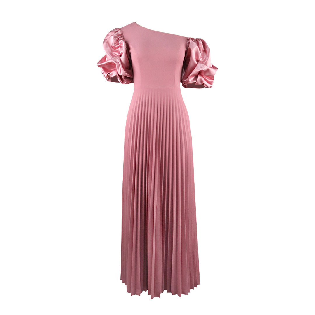 Damen elegantes Maxikleid mit asymmetrischem Schnitt und voluminösen Puffärmeln Echo Archiv