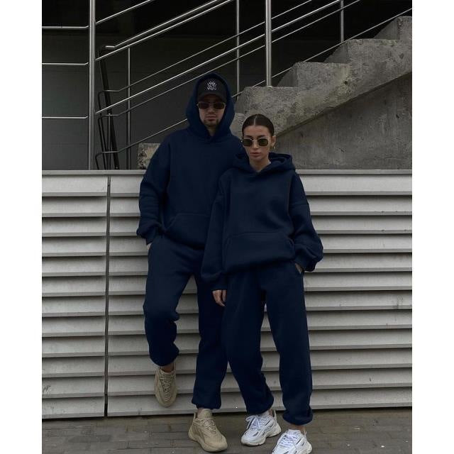 Unisex Oversize-Kapuzenpullover mit Kängurutasche und weiter Jogginghose aus French Terry Echo Archiv