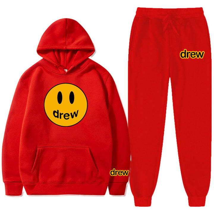 Unisex nan zweiteiliges Lounge-Set aus French-Terry mit Smiley-Print Kapuzenpullover und tapered Jogginghose Echo Archiv