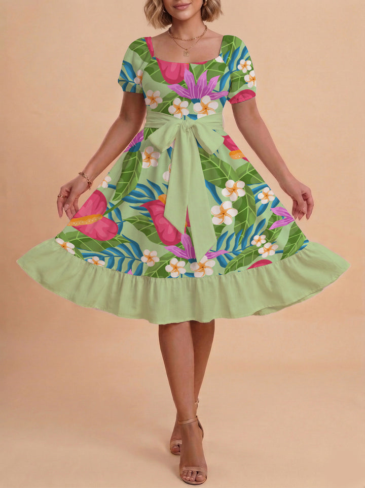 Damen elegantes Maxikleid mit floralem Design und Taillengürtel Echo Archiv