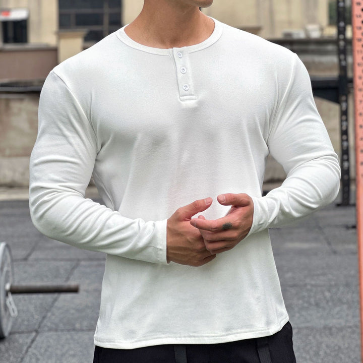 Herren stylisches Langarmshirt mit modernem Knopfverschluss Echoarchiv