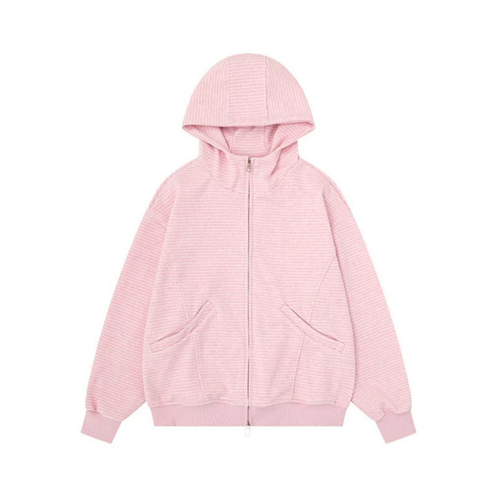 Unisex Gestreifte Kapuzen-Sweatjacke mit Reißverschluss und Kängurutaschen Echoarchiv
