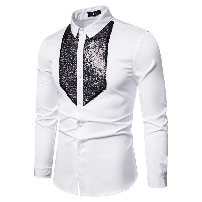 Herren Elegantes Hemd mit Pailletten-Brustplatte und tailliertem Schnitt Echo Archiv