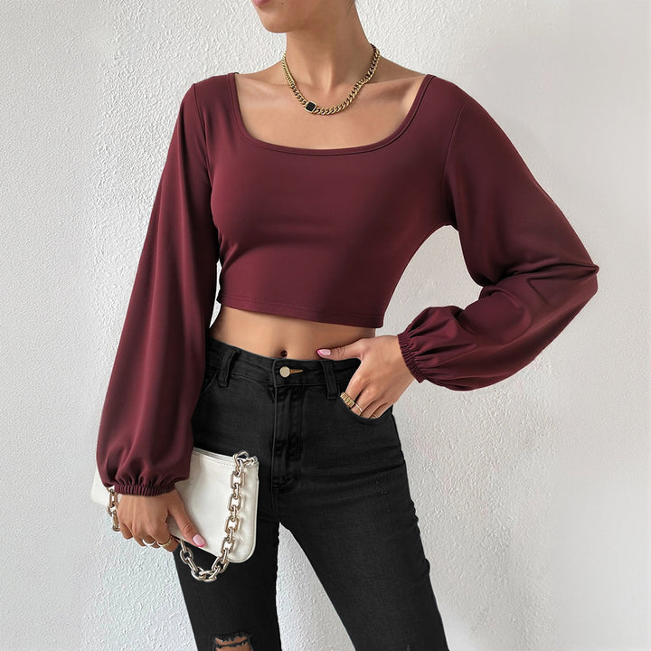 Damen formgebendes Cropped-Top mit quadratischem Ausschnitt und Ballonärmeln – Avérine