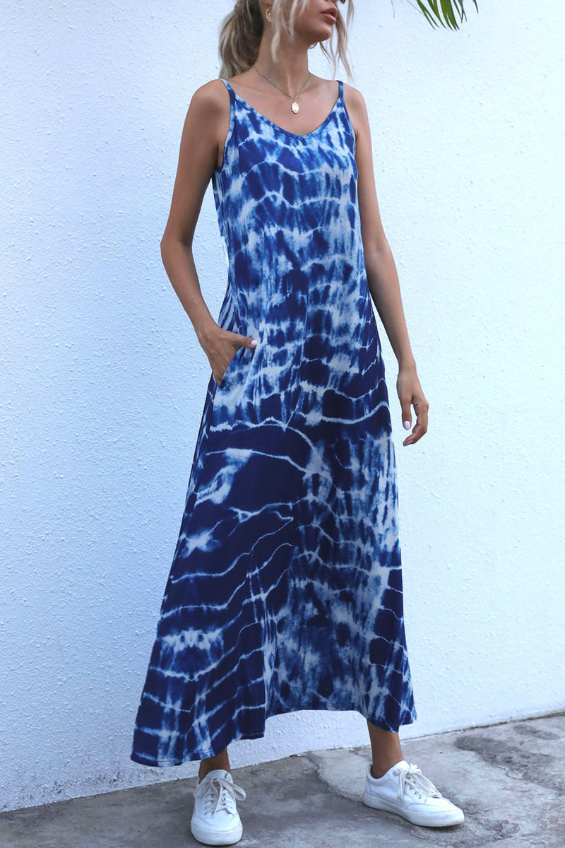 Damen Langes Sommerkleid aus elastischem Jersey mit asymmetrischem Schnitt und praktischen Taschen Echo Archiv