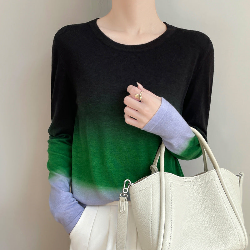Damen Leichter Verlauf-Feinstrickpullover mit Rundhalsausschnitt und lockerer Passform Echoarchiv