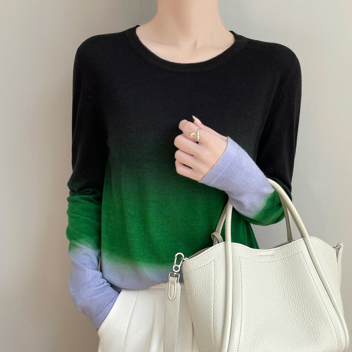 Damen Leichter Verlauf-Feinstrickpullover mit Rundhalsausschnitt und lockerer Passform Echoarchiv
