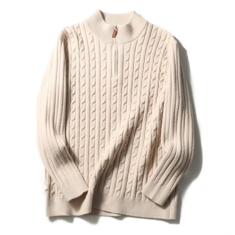 Herren Feinstrick-Pullover mit Zopfmuster und Halbzip-Stehkragen Echoarchiv