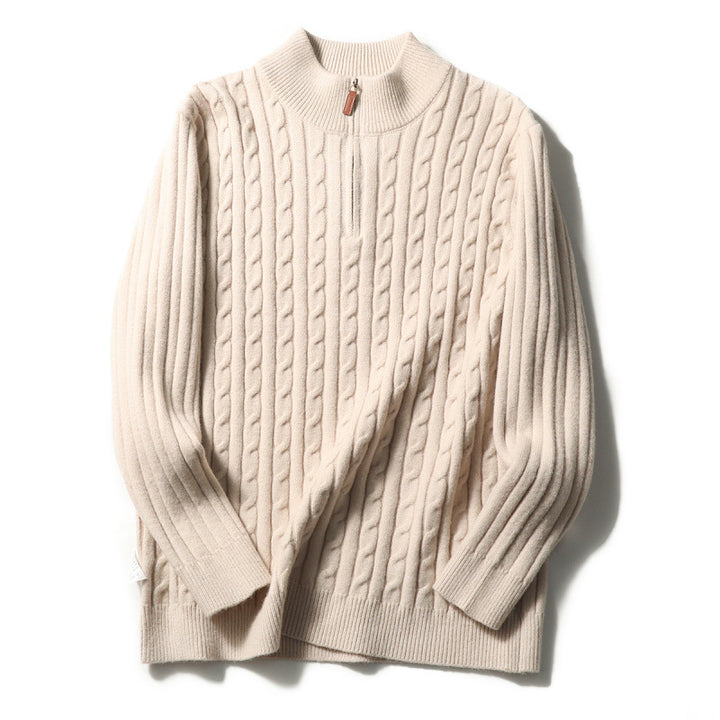 Herren Feinstrick-Pullover mit Zopfmuster und Halbzip-Stehkragen Echoarchiv