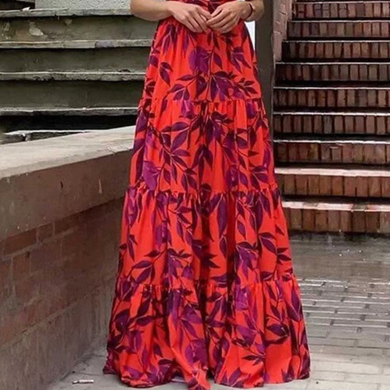 Damen Boho Maxikleid mit Voluminösen Rüschenärmeln und Gestuftem Rock Echoarchiv