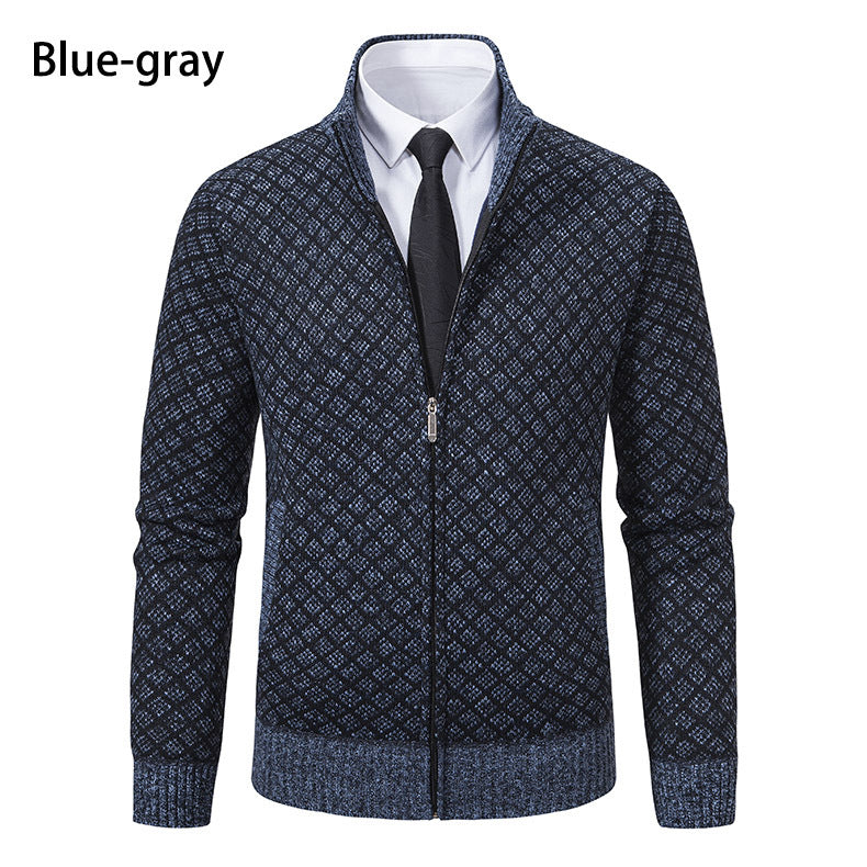 Herren nan gemusterte Strickjacke mit Stehkragen und durchgehendem Reißverschluss Echo Archiv