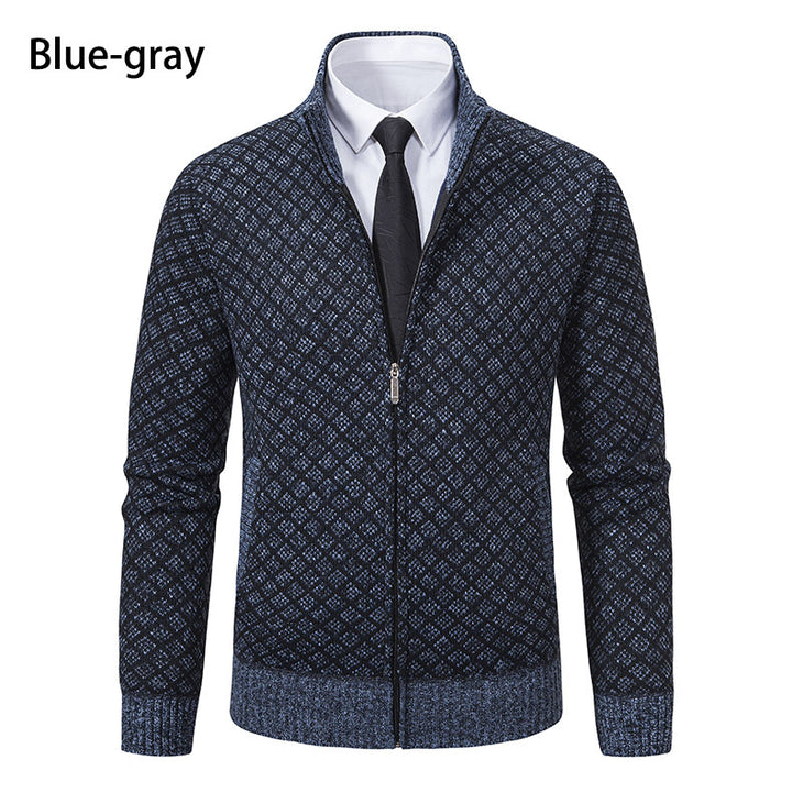 Herren nan gemusterte Strickjacke mit Stehkragen und durchgehendem Reißverschluss Echo Archiv