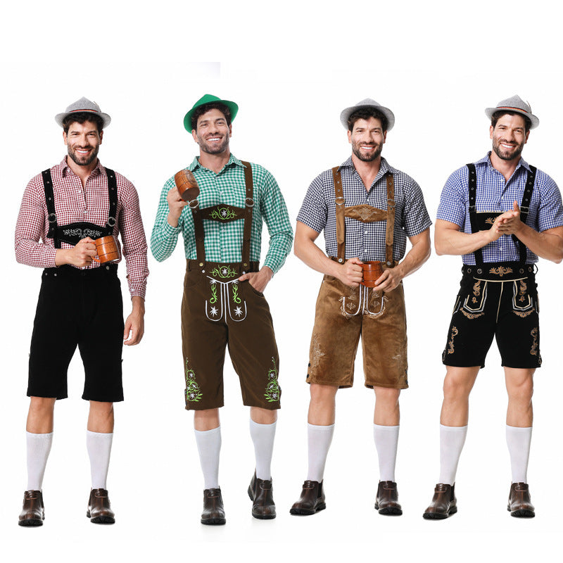 Herren nan authentische Trachtenlederhose kurz mit verstellbaren Trägern und aufwendiger Stickerei Echo Archiv