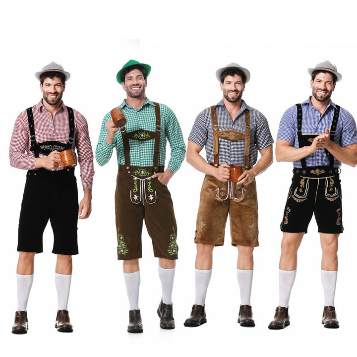 Herren nan authentische Trachtenlederhose kurz mit verstellbaren Trägern und aufwendiger Stickerei Echo Archiv
