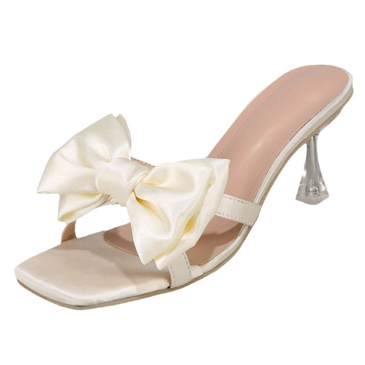 Damen Satin-Mules mit großer Zierschleife und transparentem Stiletto-Absatz – Lioré