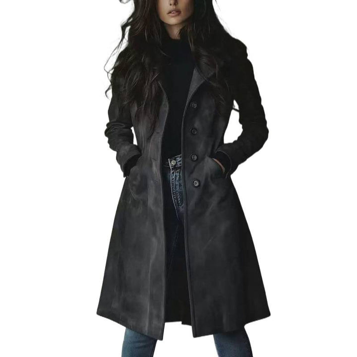 Damen Longline Wollmix-Mantel mit tailliertem Schnitt, Reverskragen und Pattentaschen – Montévia
