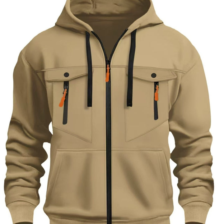 Herren Kapuzen-Sweatjacke mit durchgehendem Reißverschluss, zwei zip-Brusttaschen und ergonomischen Bündchen – Cavarno
