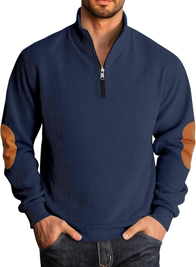 Herren Pullover mit hochgeschlossenem Kragen und kontrastierenden Ellbogenpatches Echoarchiv