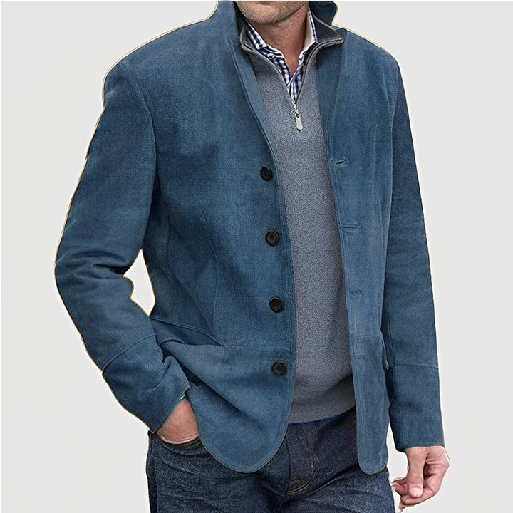 Herren Sakkoartige Velours-Überjacke mit Knopfleiste und Eingrifftaschen Echoarchiv