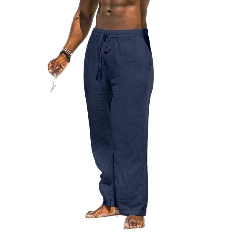 Herren nan entspannte Leinenhose mit elastischem Tunnelzug, geradem Bein und seitlichen Eingrifftaschen Echo Archiv