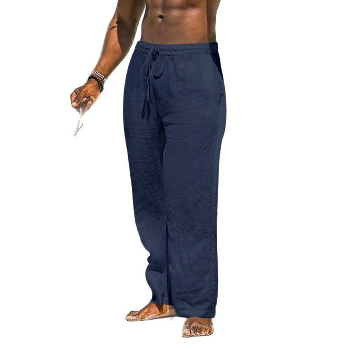 Herren nan entspannte Leinenhose mit elastischem Tunnelzug, geradem Bein und seitlichen Eingrifftaschen Echo Archiv