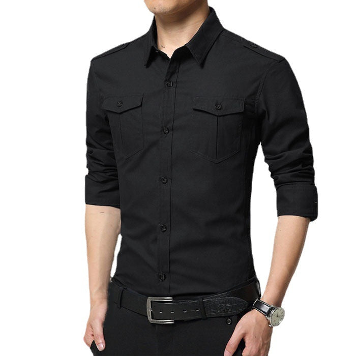 Herren Slim‑Fit Utility‑Hemd mit Schulterklappen und Pattentaschen Echo Archiv