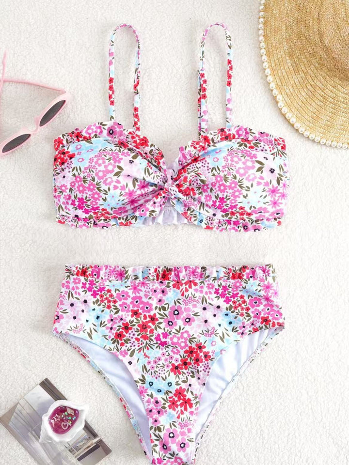 Damen Bikini-Set mit fröhlichem Blumenmuster und gerafftem Bustier Echo Archiv