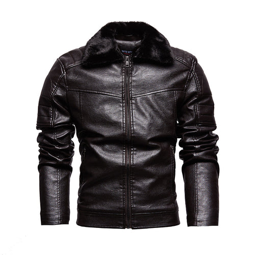 Herren stilvolle Kunstlederjacke mit weichem Teddykragen Echoarchiv