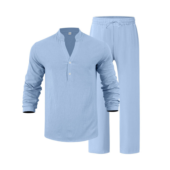 Herren komfortables Homewear-Set mit eleganter Knopfleiste und langen Hosen Echoarchiv