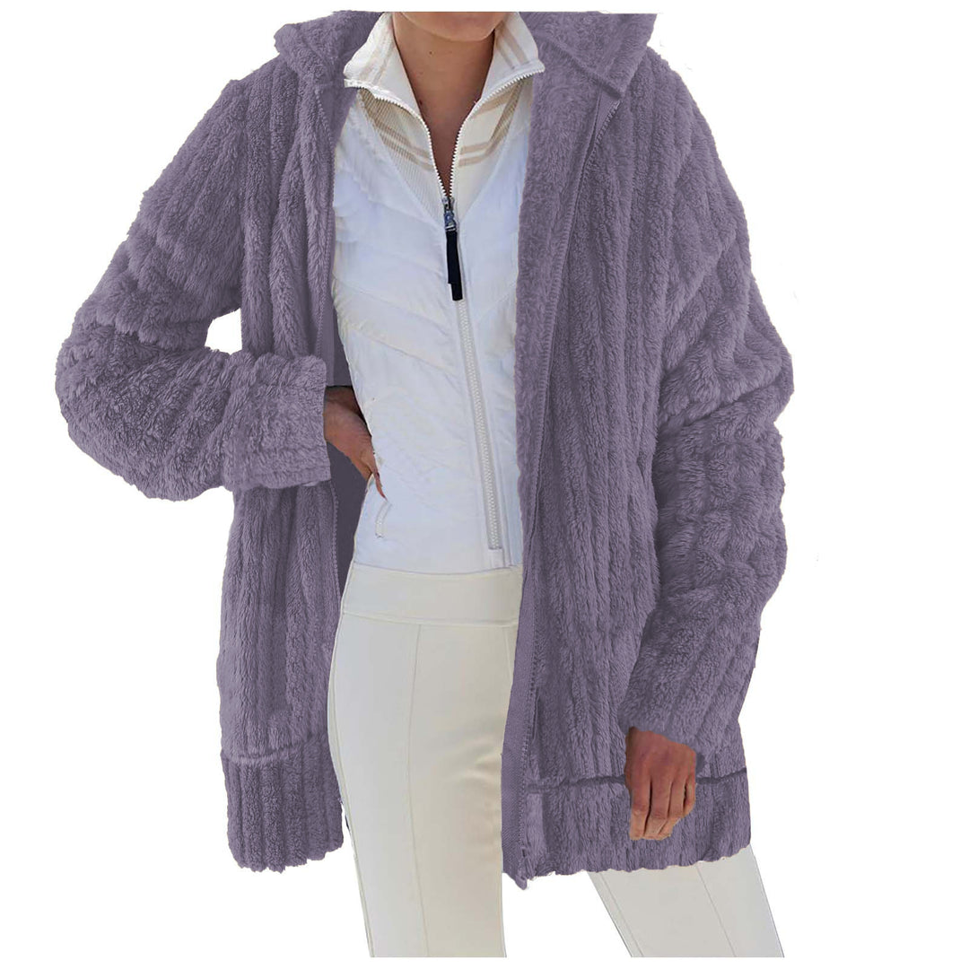 Damen Oversize Teddy‑Fleece Kapuzenmantel mit Rippbündchen und Eingrifftaschen Echoarchiv