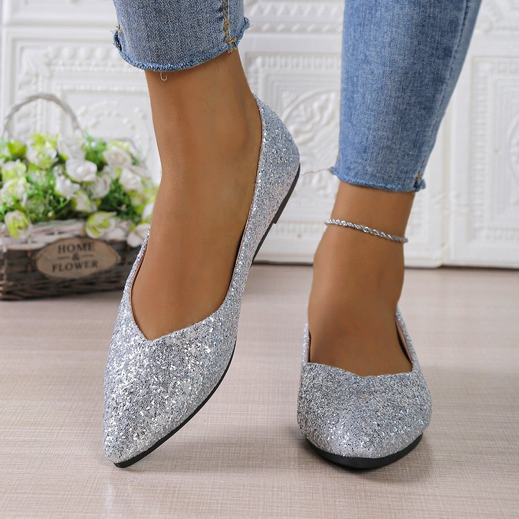 Damen Glitzer-Ballerinas mit spitzer Zehenpartie und flacher Laufsohle – Lioré