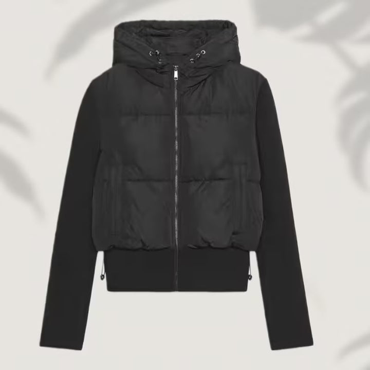 Damen Kurz geschnittene Hybrid-Steppjacke mit Kapuze, Rippbündchen und Tunnelzug Echo Archiv