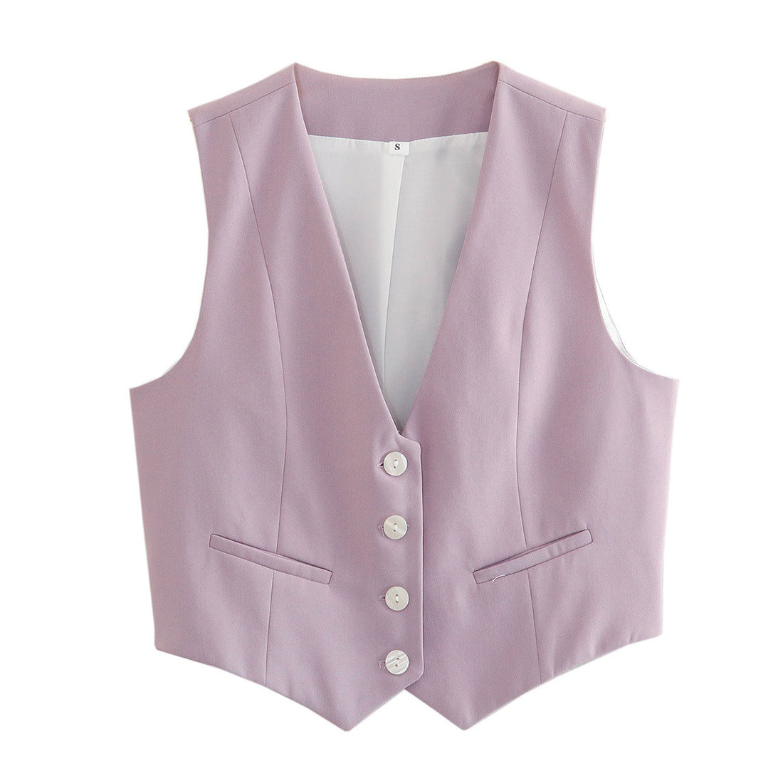Damen elegante taillierte Business-Weste mit spitzem Saum, V-Ausschnitt und Leistentaschen – Célinea