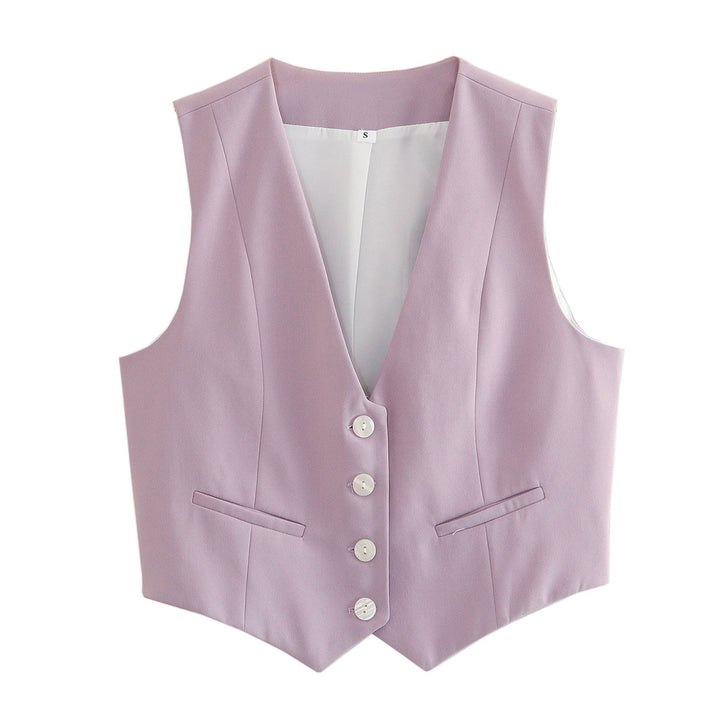 Damen nan elegante taillierte Business-Weste mit spitzem Saum, V-Ausschnitt und Leistentaschen Echo Archiv