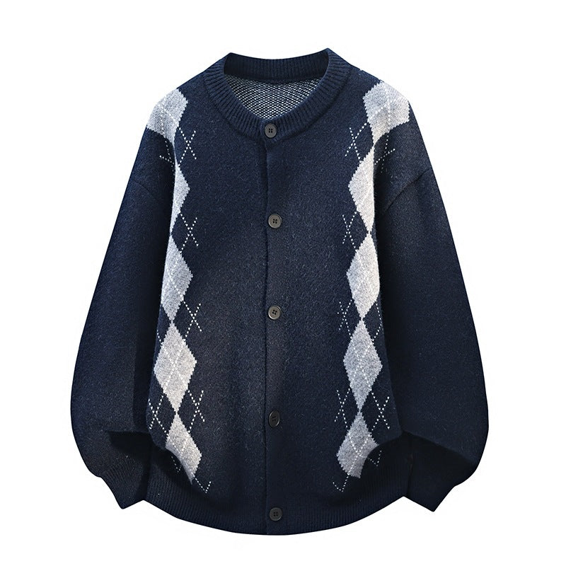 Damen Oversize Strickcardigan mit Rautenmuster & Knopfleiste Echoarchiv