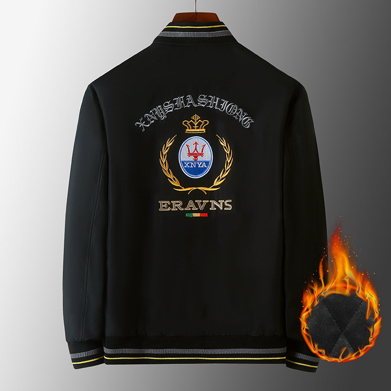 Herren Stickdetail-Bomberjacke im Retro-Crest-Stil mit Emblemstickerei und Reißverschluss-Ärmeltasche Echoarchiv