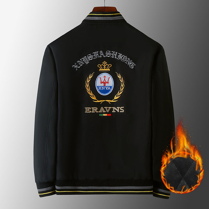 Herren Stickdetail-Bomberjacke im Retro-Crest-Stil mit Emblemstickerei und Reißverschluss-Ärmeltasche Echoarchiv