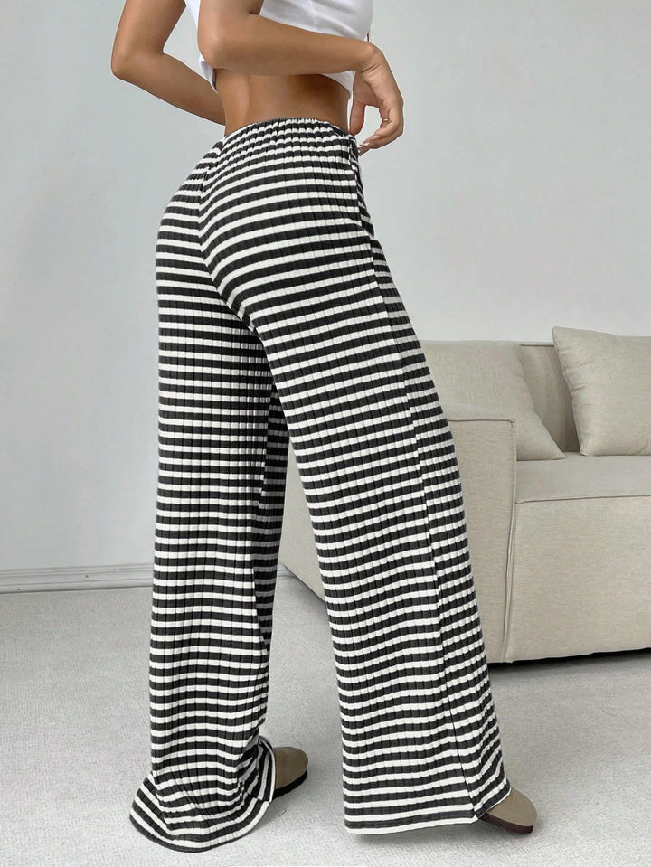 Damen Loungewear-Hose mit weitem Bein, geripptem Feinstrick und Kordelzug Echo Archiv