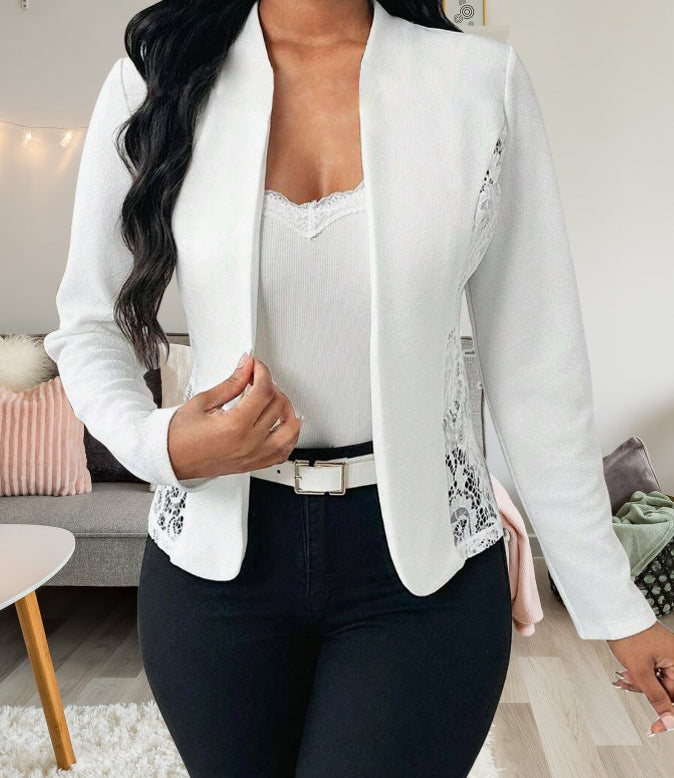 Damen elegante Blazerjacke mit Spitzenakzenten Echoarchiv